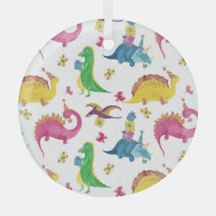 Dinosaur party: watercolor pattern. glass tree decoration