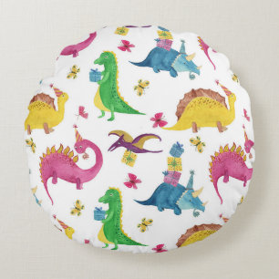 Dinosaur party: watercolor pattern. round cushion