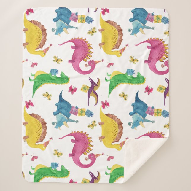 Dinosaur party: watercolor pattern. sherpa blanket (Front)