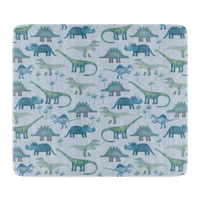Dinosaur Pattern Blue Cutting Board (Front)