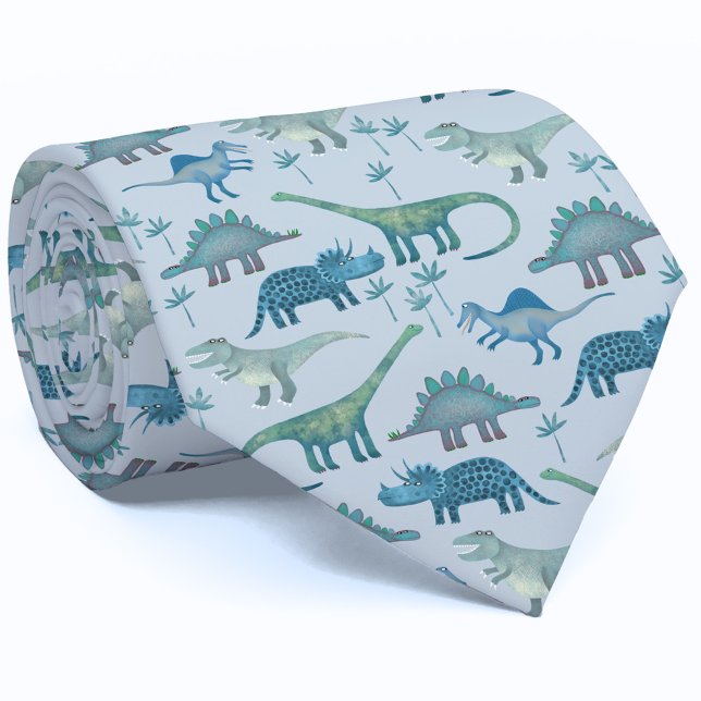 Dinosaur Pattern Blue Tie (Dinosaur pattern blue neck tie)