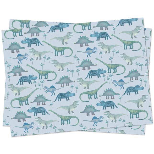Dinosaur Pattern Blue Tissue Paper (Fun blue dinosaur pattern tissue paper)