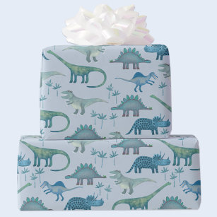 Dinosaur Pattern Blue Wrapping Paper