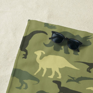 Dinosaur Pattern, Dinosaur Silhouette, Green Dino Beach Towel