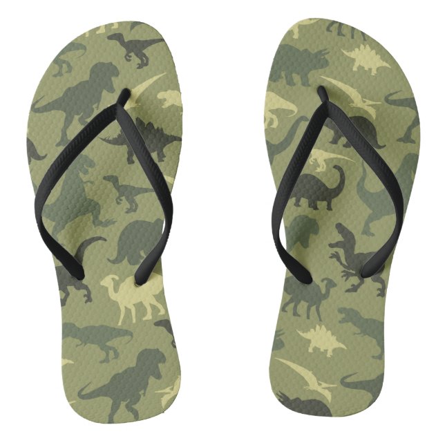 Dinosaur Pattern, Dinosaur Silhouette, Green Dino Jandals (Footbed)