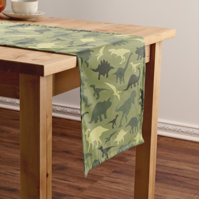 Dinosaur Pattern, Dinosaur Silhouette, Green Dino Medium Table Runner (In Situ)
