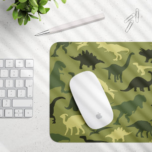 Dinosaur Pattern, Dinosaur Silhouette, Green Dino Mouse Pad