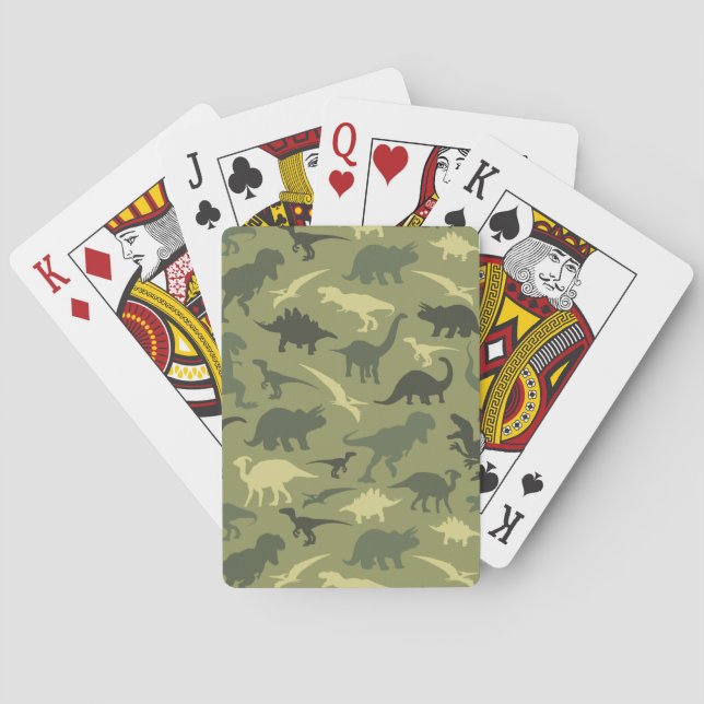 Dinosaur Pattern, Dinosaur Silhouette, Green Dino Playing Cards (Back)