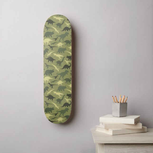 Dinosaur Pattern, Dinosaur Silhouette, Green Dino Skateboard (Wall Art)