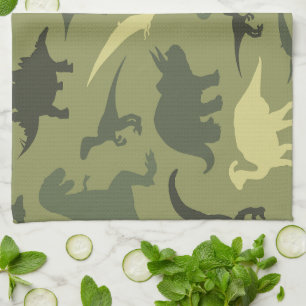 Dinosaur Pattern, Dinosaur Silhouette, Green Dino Tea Towel
