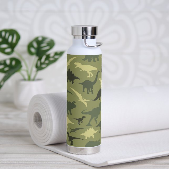 Dinosaur Pattern, Dinosaur Silhouette, Green Dino Water Bottle (Yoga)