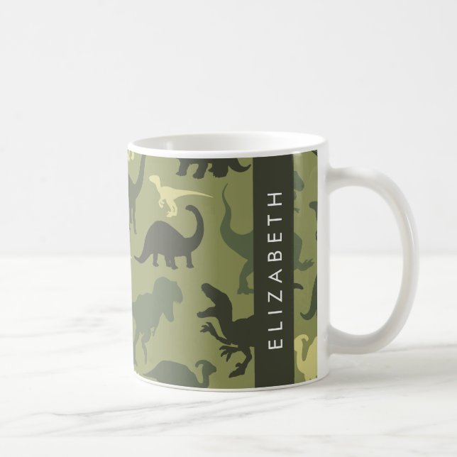 Dinosaur Pattern, Dinosaur Silhouette, Your Name Coffee Mug (Right)