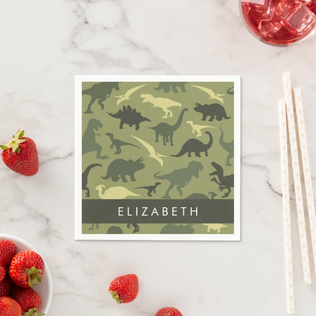 Dinosaur Pattern, Dinosaur Silhouette, Your Name Napkin (Insitu)
