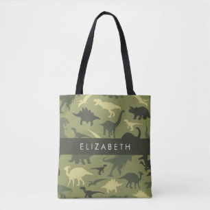 Dinosaur Pattern, Dinosaur Silhouette, Your Name Tote Bag