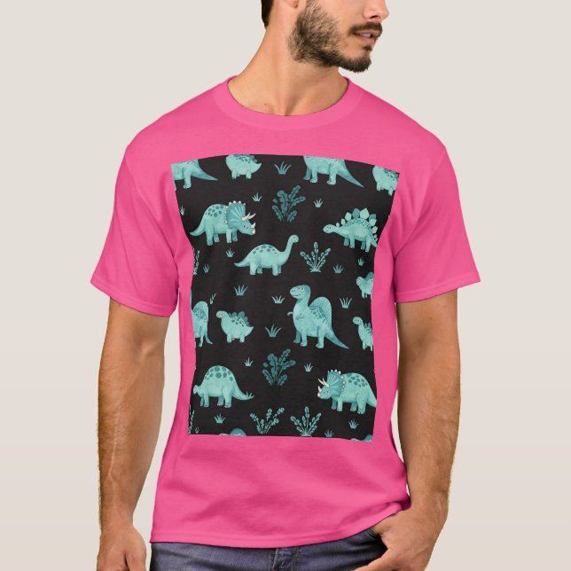Dinosaur Pattern Illustration T-Shirt (Front)