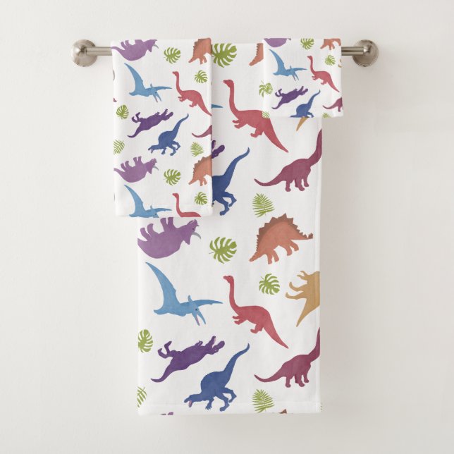 Dinosaur Pattern Kid or Child Bathroom Bath Towel Set (Insitu)