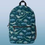 Dinosaur Pattern Monogram Initial Personalised Printed Backpack<br><div class="desc">All sorts of dinosaurs,  tyrannosaurus rex,  triceratops,  diplodocus,  stegosaurus and spinosaurus for paleontologists of all ages.  Original art by Nic Squirrell. Change the monogram initial to personalise.</div>