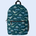 Dinosaur Pattern Printed Backpack<br><div class="desc">All sorts of dinosaurs,  tyrannosaurus rex,  triceratops,  diplodocus,  stegosaurus and spinosaurus for paleontologists of all ages.  Original art by Nic Squirrell.</div>