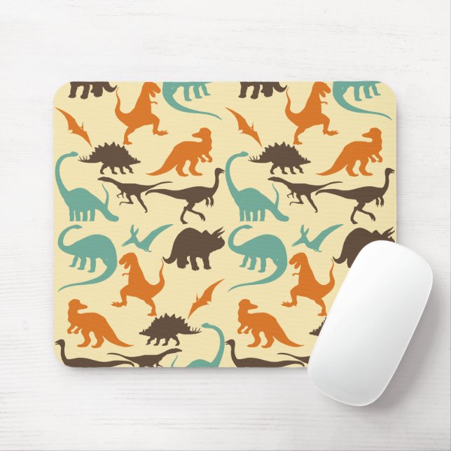 Dinosaur Pattern Silhouette Mouse Pad (With Mouse)