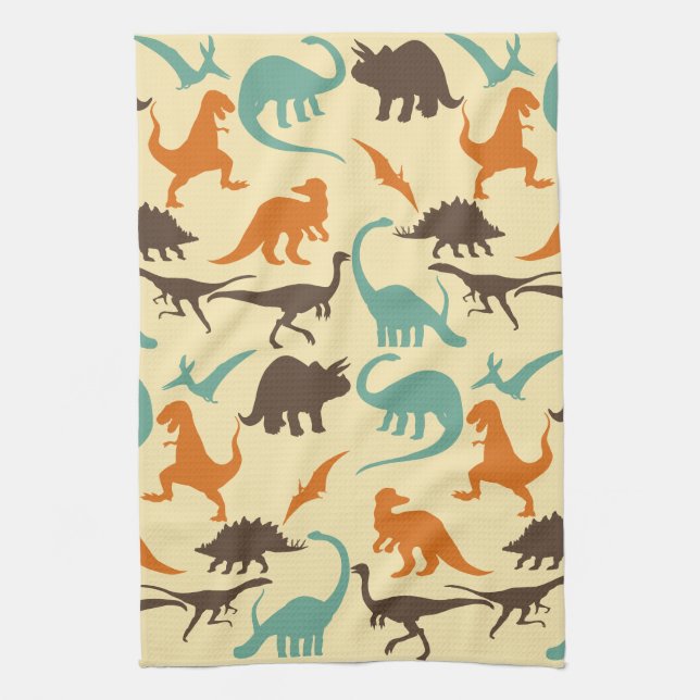 Dinosaur Pattern Silhouette Tea Towel (Vertical)