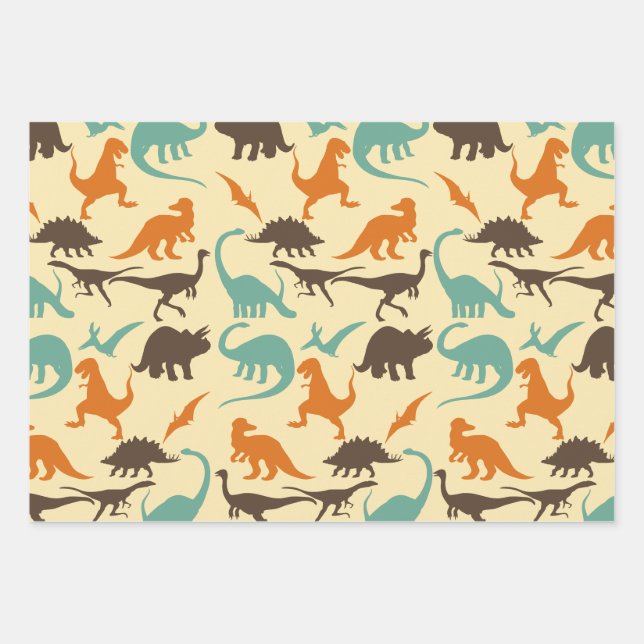Dinosaur Pattern Silhouette Wrapping Paper Sheet (Front)