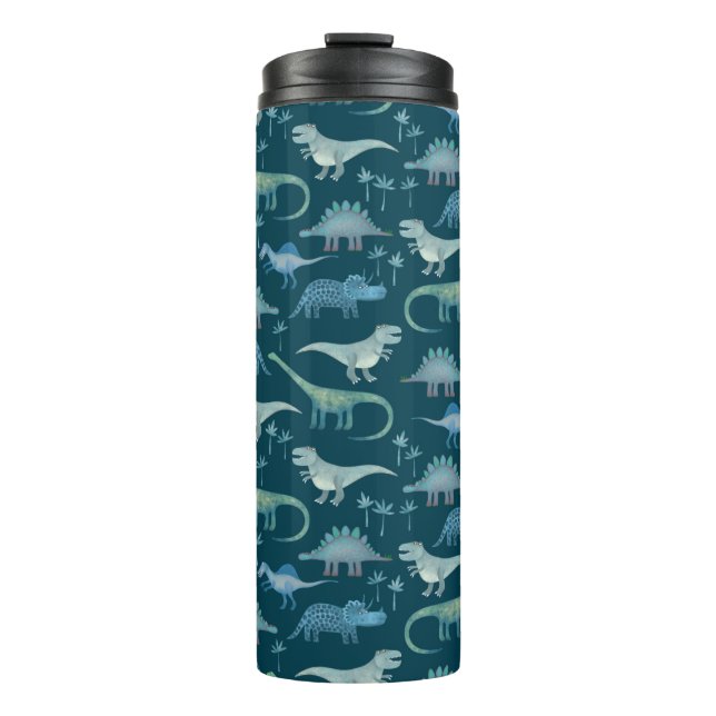 Dinosaur Pattern Teal Green Thermal Tumbler (Front)