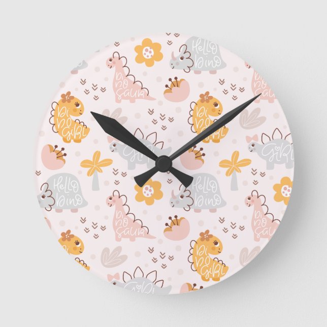  dinosaur pattern that will capture every child's  round clock (Front)