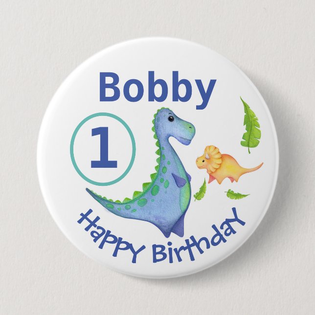 Dinosaur Personalise 1st Birthday Little Boy's 7.5 Cm Round Badge (Front)