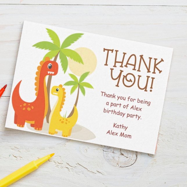 Dinosaur Personalise Birthday Party Thank You Card (Creator Uploaded)