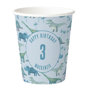 Dinosaur Personalised Age Kids Birthday Party Paper Cups