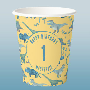 Dinosaur Personalised Age Kids Birthday Party Paper Cups