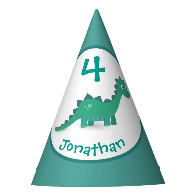 Dinosaur personalised birthday party hat (Front)