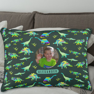 Dinosaur Personalised Boys Photo and Name Decorative Cushion