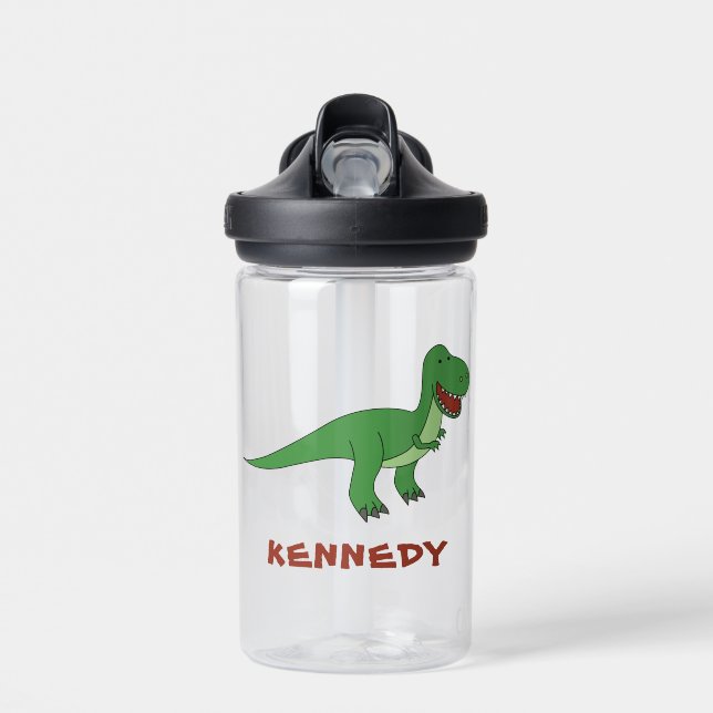 Dinosaur Personalised Custom Name Back To School Water Bottle (Front)