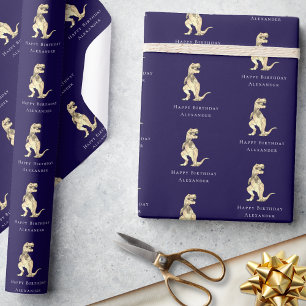 Dinosaur Personalised Happy Birthday Navy Blue Wrapping Paper