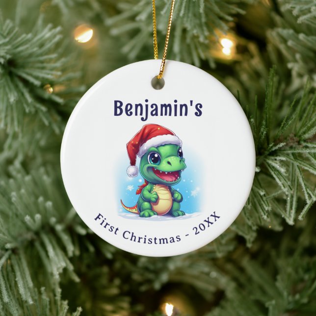 Dinosaur Personalised Name First Christmas Ceramic Tree Decoration (Tree)