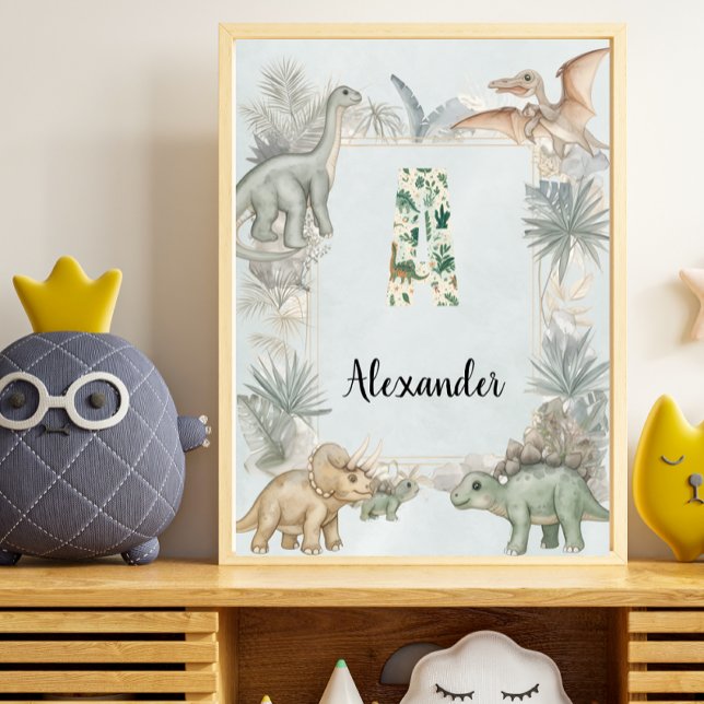 Dinosaur Personalised Name Monogram A Nursery Poster (Creator Uploaded)