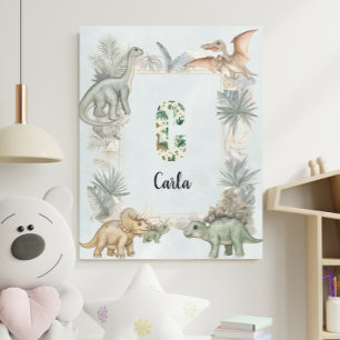 Dinosaur Personalised Name Monogram C Nursery Poster