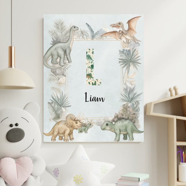Dinosaur Personalised Name Monogram L Nursery Poster (Creator Uploaded)