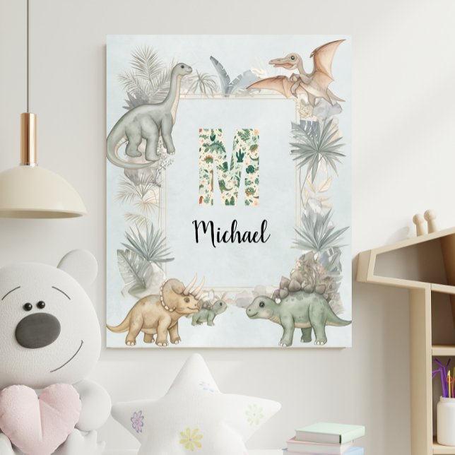 Dinosaur Personalised Name Monogram M Nursery Poster (Creator Uploaded)