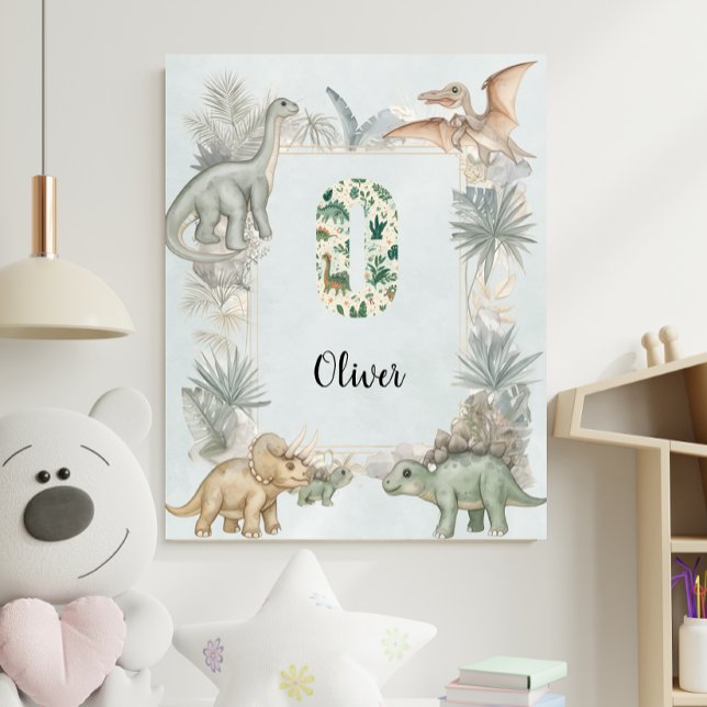 Dinosaur Personalised Name Monogram O Nursery Poster (Creator Uploaded)