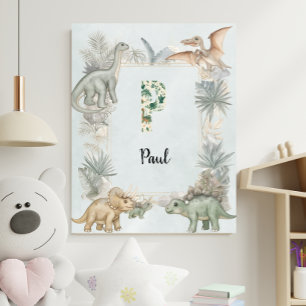 Dinosaur Personalised Name Monogram P Nursery Poster