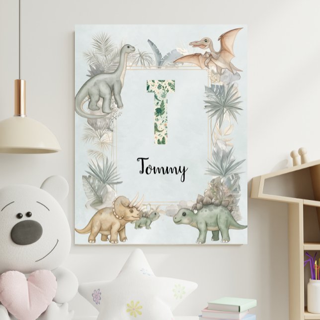 Dinosaur Personalised Name Monogram T Nursery Poster (Creator Uploaded)