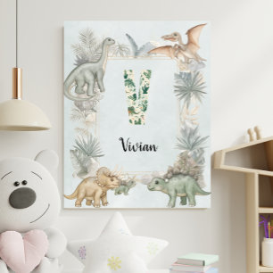 Dinosaur Personalised Name Monogram V Nursery Poster