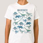 Dinosaur Personalised T-Shirt<br><div class="desc">Lots of blue dinosaurs,  Tyrannosaurus rex,  Spinosaurus,  Stegosaurus,  Diplodocus and Triceratops. Ideal for your favourite paleontologist.  Original art by Nic Squirrell. Change or remove the name to personalise.</div>