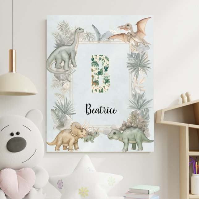 Dinosaur Personalized Name Monogram B Nursery Poster (Creator Uploaded)
