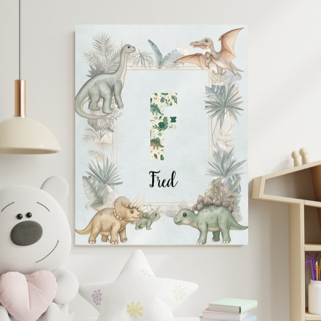 Dinosaur Personalized Name Monogram F Nursery Poster (Creator Uploaded)