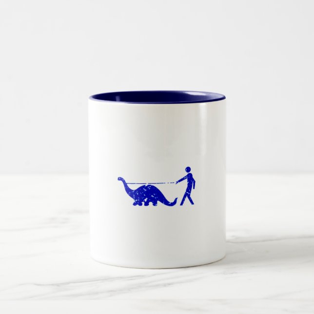 DINOSAUR PET WALKER LEASH Two-Tone COFFEE MUG (Center)