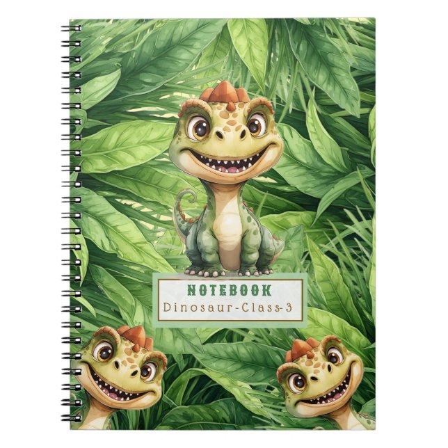 Dinosaur Photo Spiral Notebook With Custom Name (Front)