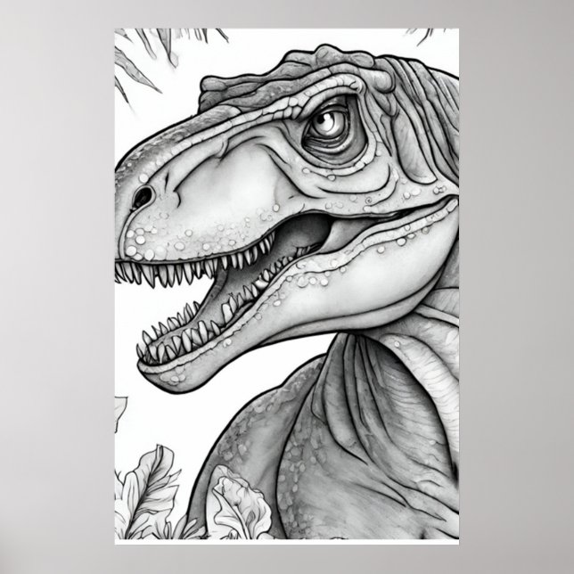 Dinosaur Picture Black + White Wall Poster (Front)